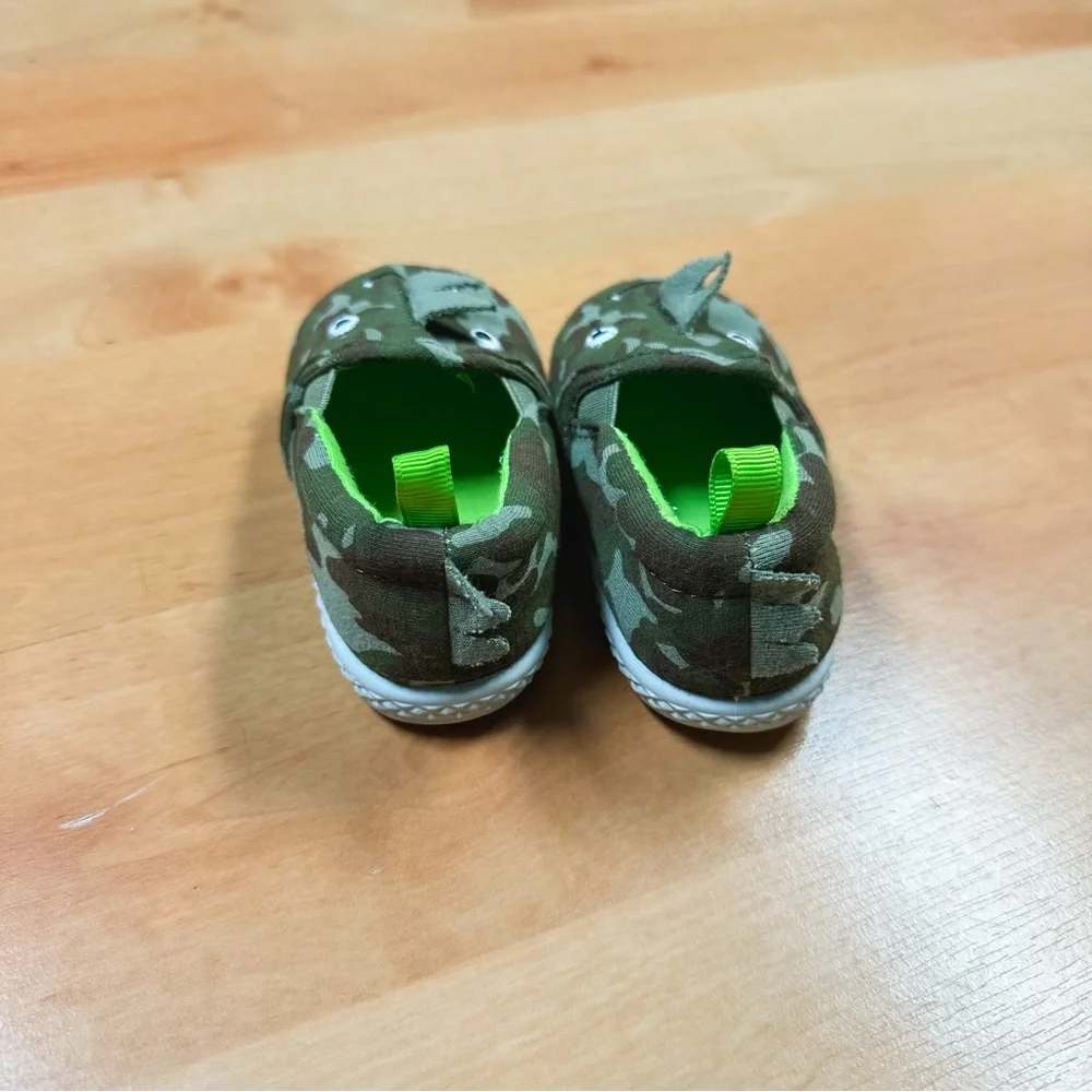 Wonder Nation Green Brown Camouflage Dinosaur Slip-on Sneakers Baby Boy Size 4